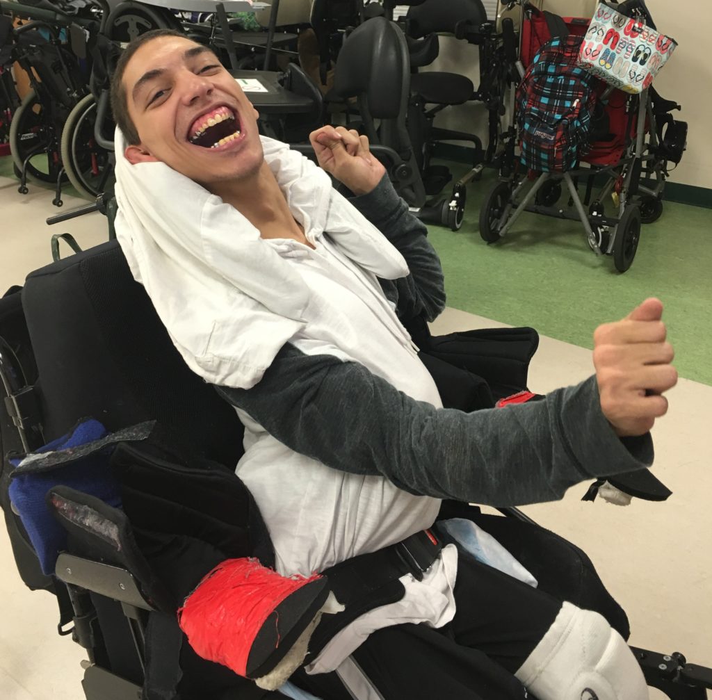 A student in a wheelchair.